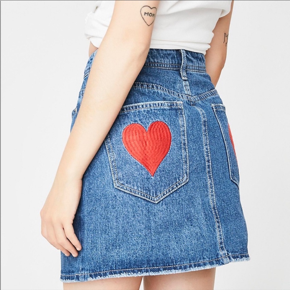Heart Patches Denim Skirt